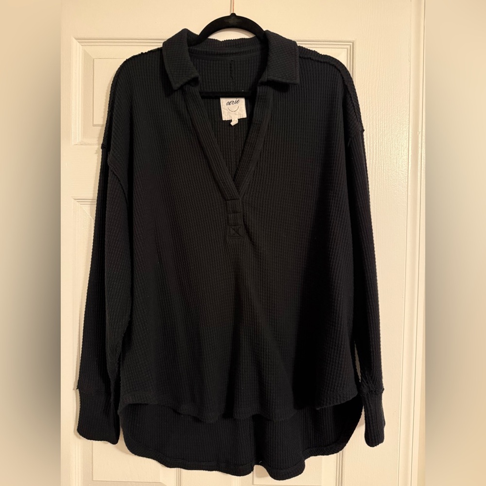 Aerie Black Waffle Knit Pullover